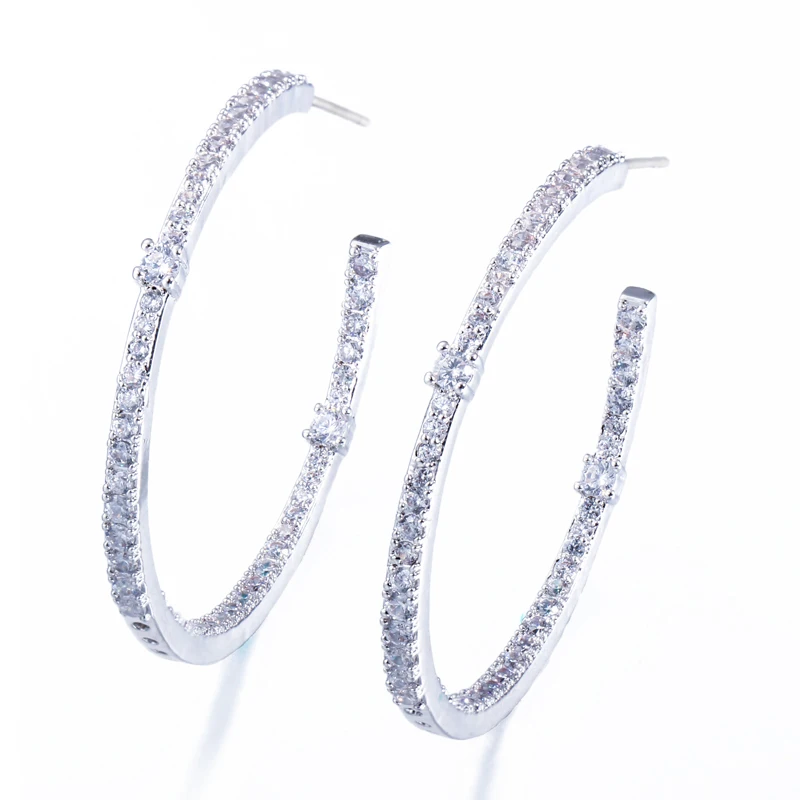 Pera Модный женский большой полированный Стерлинговое Серебро 925 ювелирные изделия для ушей полностью сверкающий кубический цирконий серьги-кольца для женщин E124