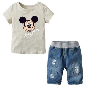 

2019 Casual Cartoon clothing cotton Mickey Children's Sets Boys Short Sleeve T-shirts Denim Short Pants Kids' Clothing SummerSet
