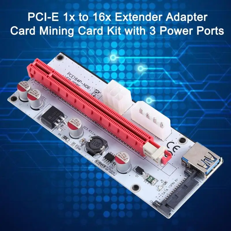 ALLOYSEED PCI-E 1x to 16x Extender Adapter Riser Card Mining Card Kit with 3 Power Ports PCIE Riser For Linux Windows XP/7/8/10