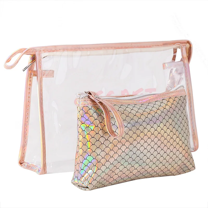 

2Pcs/Set Cosmetic Makeup Toiletry PVC laser Travel Wash Bag Pouch Kit