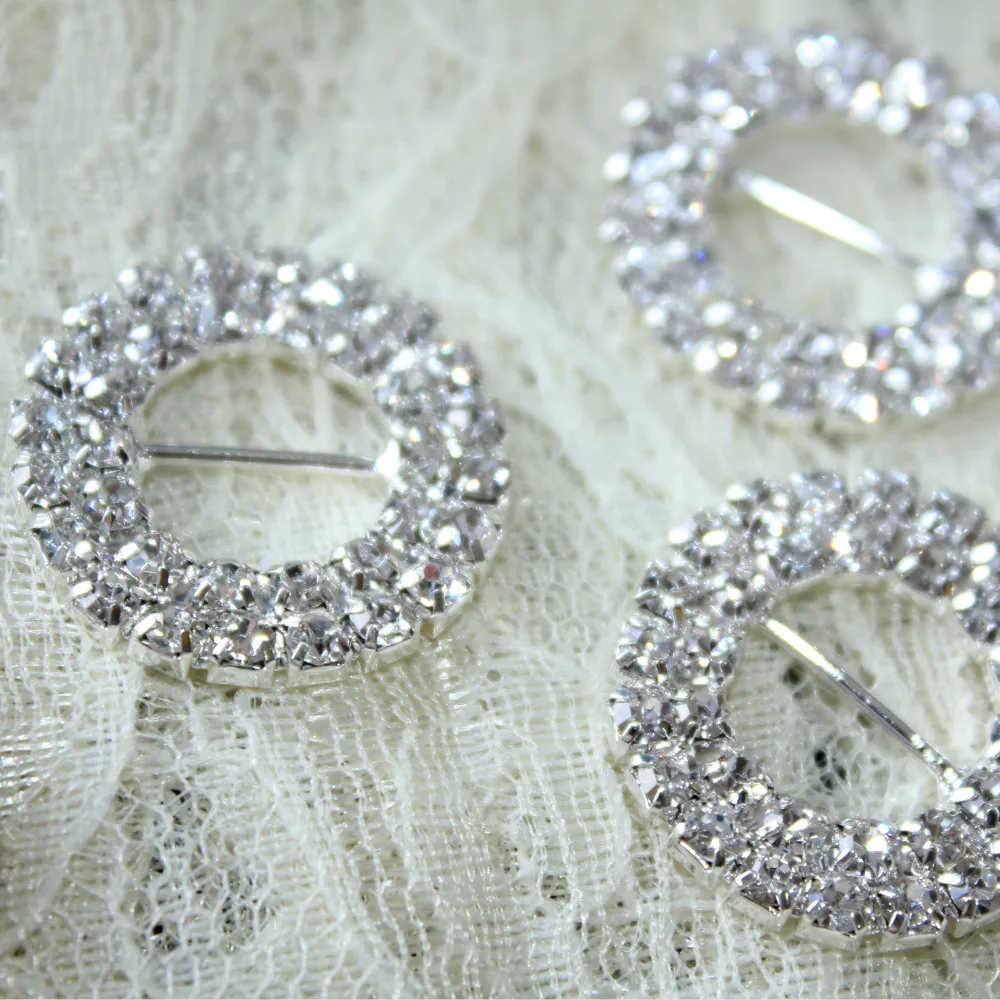 

50pcs Rhinestone Buckle Diamante Crystal Slider TwoRow Round Circle Wedding Invitation card Decoration