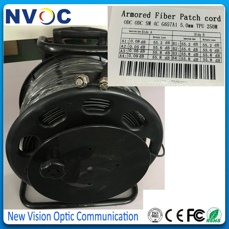 

ODC Male to ODC Male Fiber Optic Patch cord,250M,SM,4C,G657A1,5.0mm,TPU Armored Cable,ODC Round Type to ODC Round Fiber Jumper