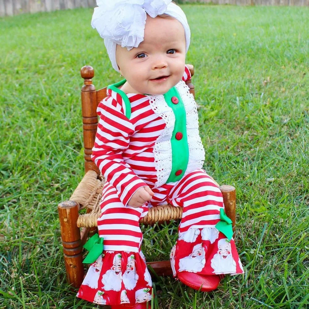 New Winter Baby Clothes Children Christmas Cotton Ruffle Romper Baby Girls First Christmas Jumpsuit Ruffle Baby Romper D0316 belted flounce satin ruffle romper