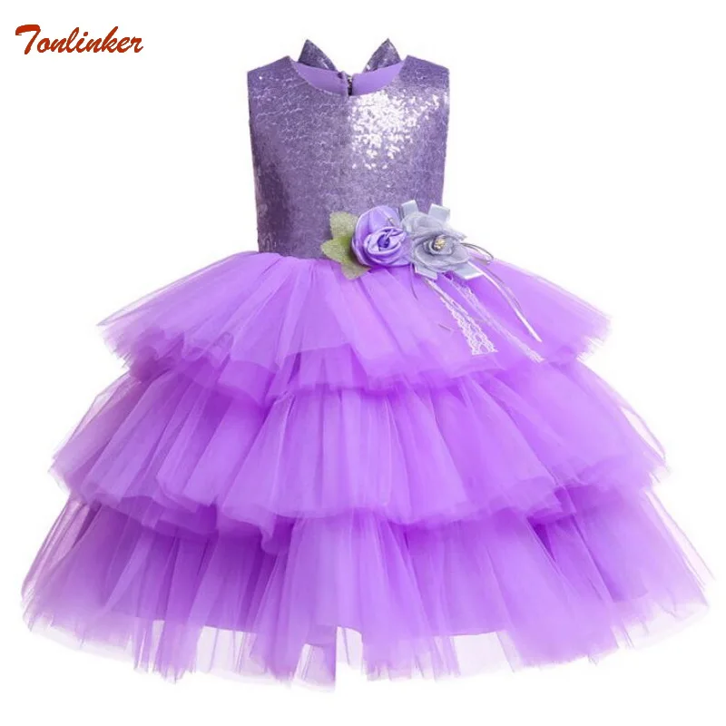 

2-10yrs Hot Selling Baby Girls Flower sequins Dress High quality Party Princess Dress Kids Sleeveless Backless Big Bow Dresses