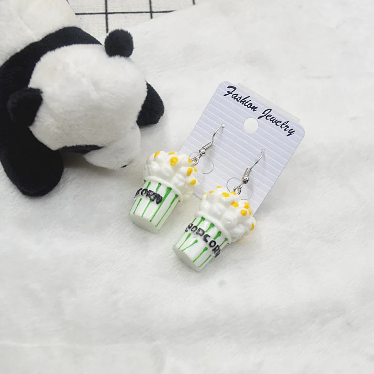 Cute Korean Style Resign Cartoon Popcorn Dangle Earrings Funny Creative Foods Earring for Women Girls Brincos Ear D