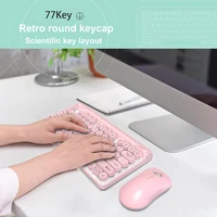 מחשב נייד מקלדת ורודה חמודה ועכבר אלחוטי פאנק רטרו עגול מפתח Cap 77 מפתחות מקלדות מקלדת מולטימדיה האלחוטית מחשב נייד PC (5)