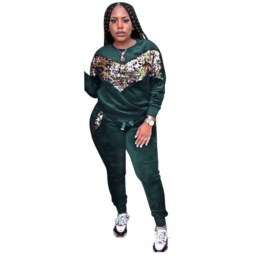  African Sets For Women Velvet Sequin 2 Piece Set Tops and Pant African Elastic Bazin Baggy Rock Sty
