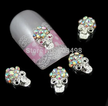 

50pcs/bag Silver Punk Rock Skull AB Crystal Rhinestones 3D Alloy Decoration Beauty Salon Nail Art DIY Craft Design
