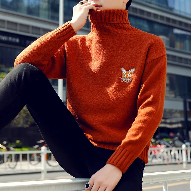 

2019 New Hip Hop Printed Thick Sweater Keep Warm Cashmere Pullover Men Turtleneck Jumpers Knitted Winter Fashion Pull Homme