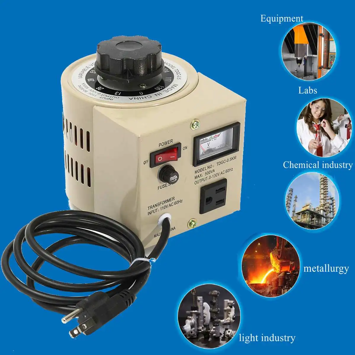 

0-130V Auto Variable Transformer Metered AC Voltage Regulator 500/2000 AV