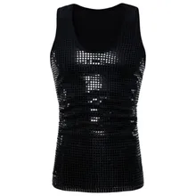 Модные мужские топы на бретелях с блестками без рукавов, летние вечерние клубная майка для ночного клуба, вечерние майки для танцев, жилет для ночного клуба в стиле панк