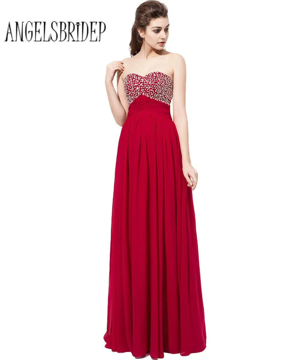 ANGELSBRIDEP Long Prom Dresses With Sweetheart Neckline A Line Chiffon Beaded Lace Up Formal