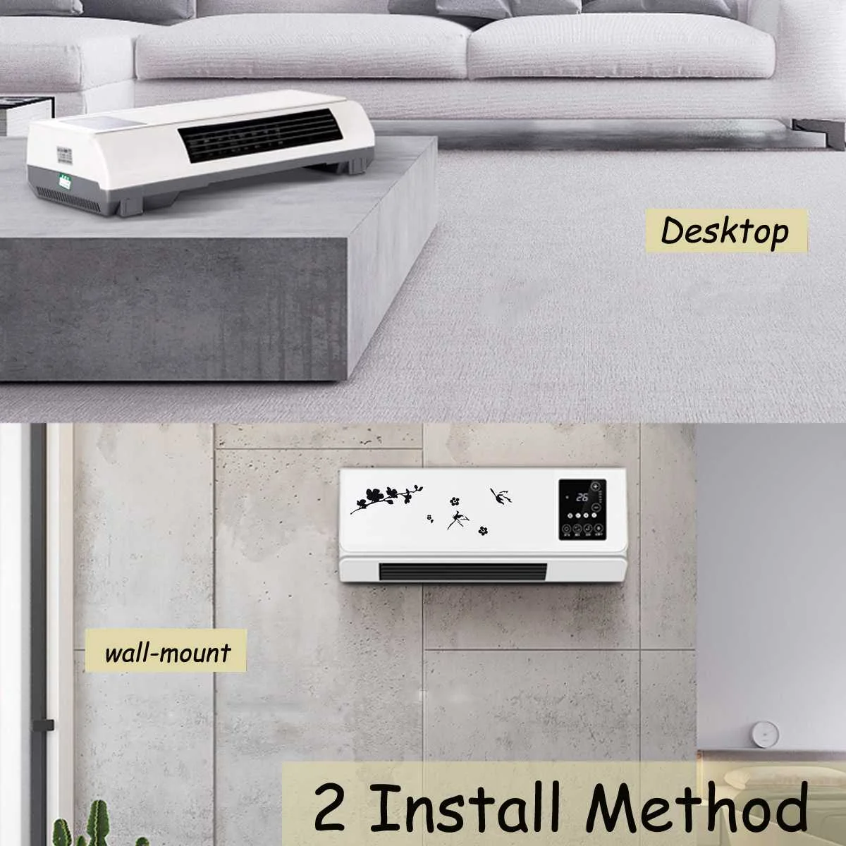 2000W Heating and Cooling Air Conditioner Wall and Desktop 2 Install Method LED Touch Screen Electr - 4000307379871