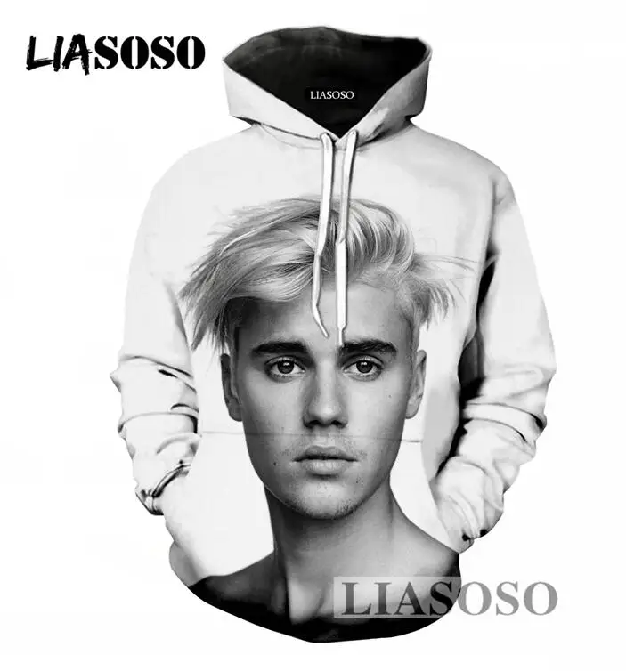 LIASOSO Harajuku New Design Men/Women Hoodies Casual Long Sleeve Sweatshirt 3D Print Singer Justin Bieber Pullover Hoodies T698