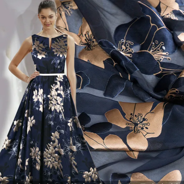 

140 cm gold magnolia silk fabric burbout silk fabric mesh micro-transparent dress tulle fabric wholesale silk cloth