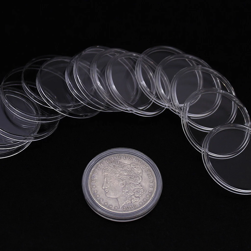 

100 Containers Round Transparent Boxed Coin Capsules Coin Case Transparent Color 33mm Collection Protector Commemorative