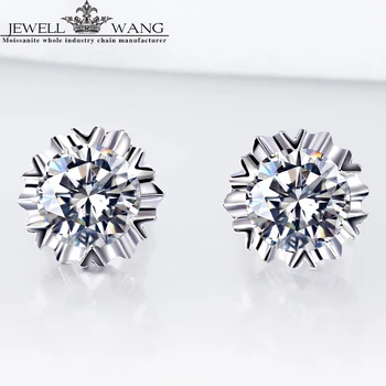 

JEWELLWANG 18K White Gold Stud Earrings Classic Round Moissanite Certified Stud Earrings Anniversary Oorbellen Alps Snow 0.5ct