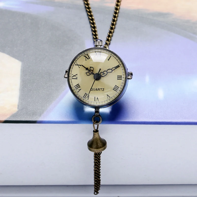 Antique Vintage Big Glass Ball Bull Eye Necklace Quartz Pocket Watch Gift P10 Free Shipping