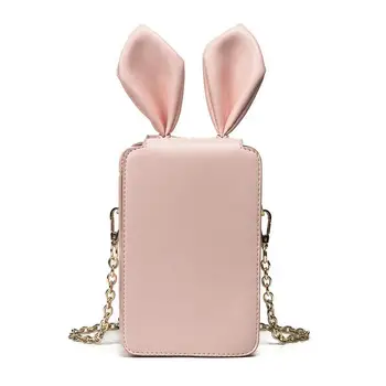 

2017 Summer New handbags High quality PU Leather Women bag Rabbit ear Phone bag Sweet Ladies Cartoon Cute Chain Shoulder bag
