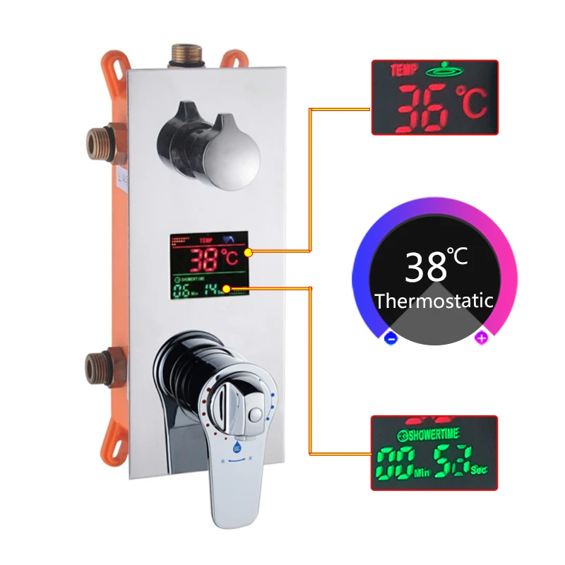1" температура с цифровым дисплеем, смесители для душа, тройной термостатический клапан, смесители для ванной комнаты, светодиодный хромированный смеситель для душа
