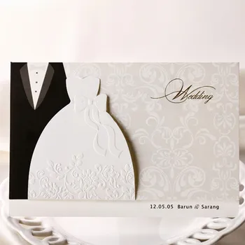 

HOT 100 pcs White Lovers-style clothes Wedding Invitations Cards With Customize Printing Wholesale DHL Shipping