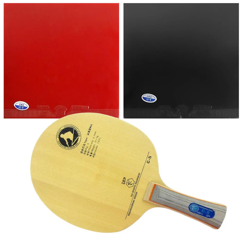 

Pro Table Tennis Combo Paddle / Racket: 729 C-5 Blade with 2x 729 Super FX Rubbers shakehand Long Handle FL