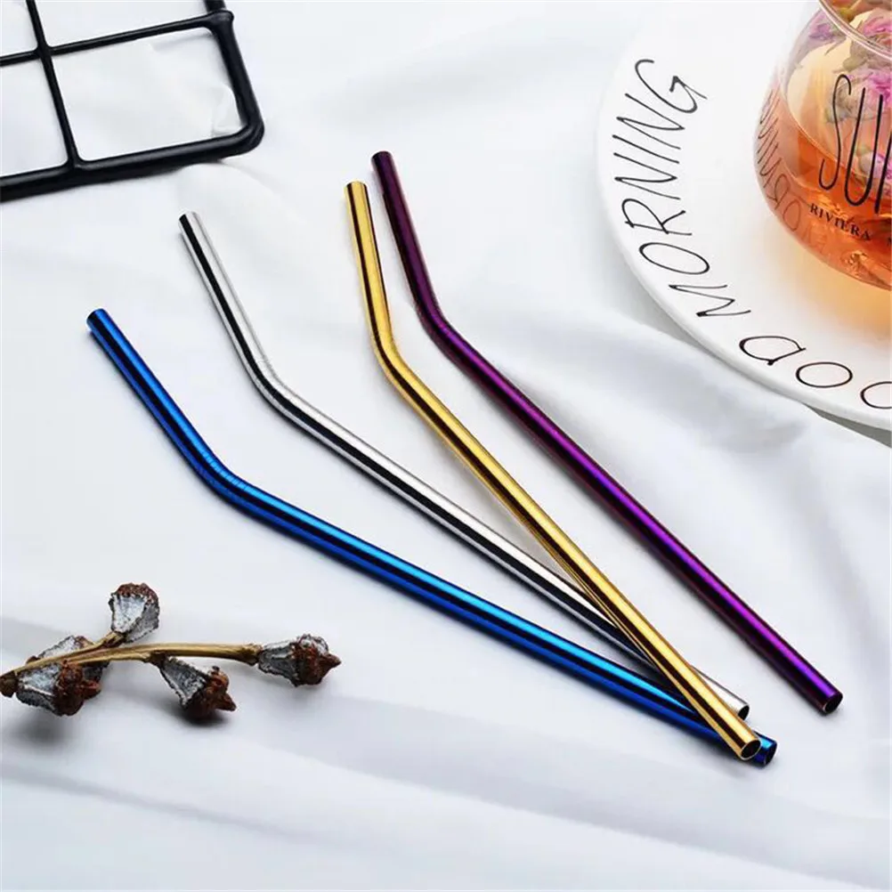 

1Pcs 304 Stainless Steel Colorful Straw Reusable Bent straight Metal Drinking Straw