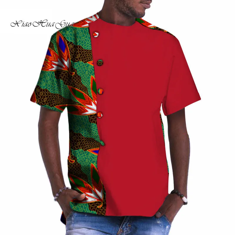 Bazin Riche африканская мужская одежда хлопок печать Лоскутная Кнопка Топ тройники африканская одежда Дашики Мужская Топ Футболка WYN535 - Цвет: 20