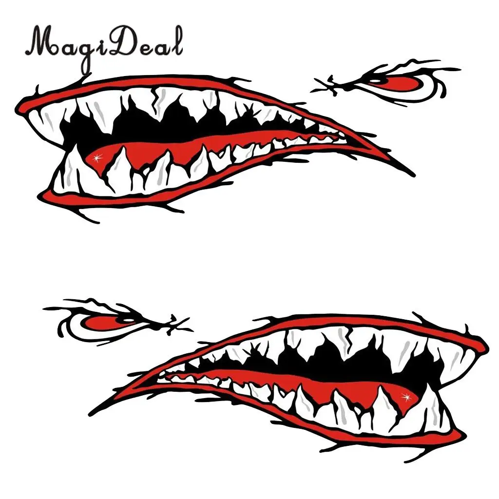 MagiDeal 4Pcs Large Fish Skeleton Shark Mouth Decal Kayak Fishing Boat Car Truck Motorcycle Graphics Funny Stickers