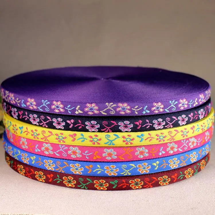 1yard/pack 3/8"(10mm) Computer embroidery Ethnic style ribbon Handmade shoes/hats decorative lace accessories satin-ribbon T-087
