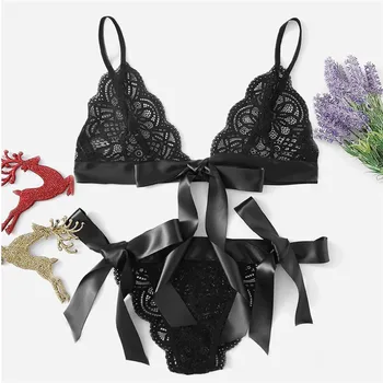 

Women Bra Sexy Underpant Scalloped Trim Tie Side Lace Set Lingerie Bow Babydoll Pour Femmes Sujetadores Para Mujeres D4