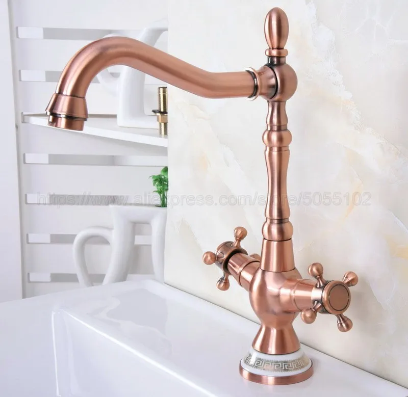 

Bathroom Faucet Antique Red Copper Double Cross Handles Bathroom Basin Faucets Deck Mount Bathbasin Vanity Mixer Taps znf621