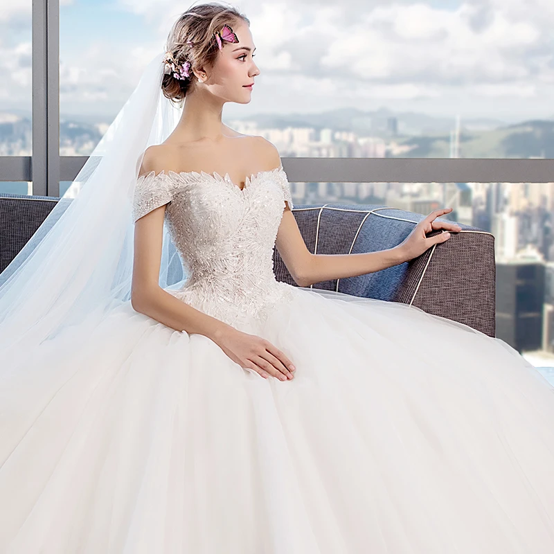 Роскошное кружевное бальное платье с вырезом лодочкой He's Bride длина до пола