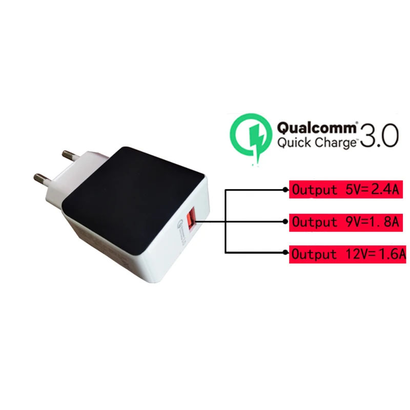 

1 Pcs Power Adapter USB QC3.0 Fast Wall Socket Travel Charger EU & US Plug Quick Charge 3.0 Mix With White & Black Power Adapter