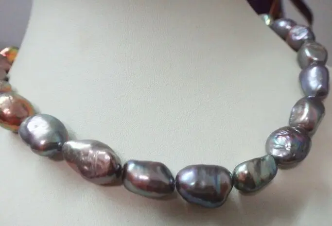 

18"13-16MM NATURAL TAHITIAN GENUINE BLACK PEARL NECKLACE