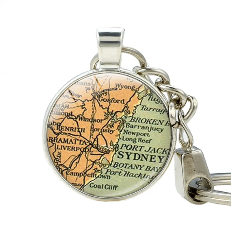 Beautiful Vintage Sydney Australia Map Pendant Keychain Sydney Map Key