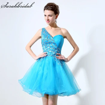 

Sexy One Shoulder Homecoming Short Dresses With Lace-up Sleeveless Tulle Beading Sequins 8th grade formal dresses SLD339
