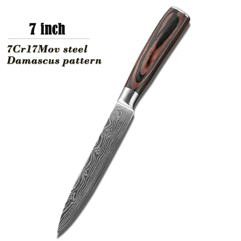 Высокое качество 8 дюймов нож шеф-повара 7CR17 высокоуглеродистая Нержавеющая сталь японская серия дамасский лазерный узор кухонный нож шеф-повара - Цвет: 7 inch Slicing