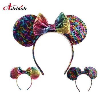 

Bow Rainbow Sequins Hairband Minnie Ears Hairband Kids Girl Women Headband DIY Hair Accessories Headwear for Kids Headband
