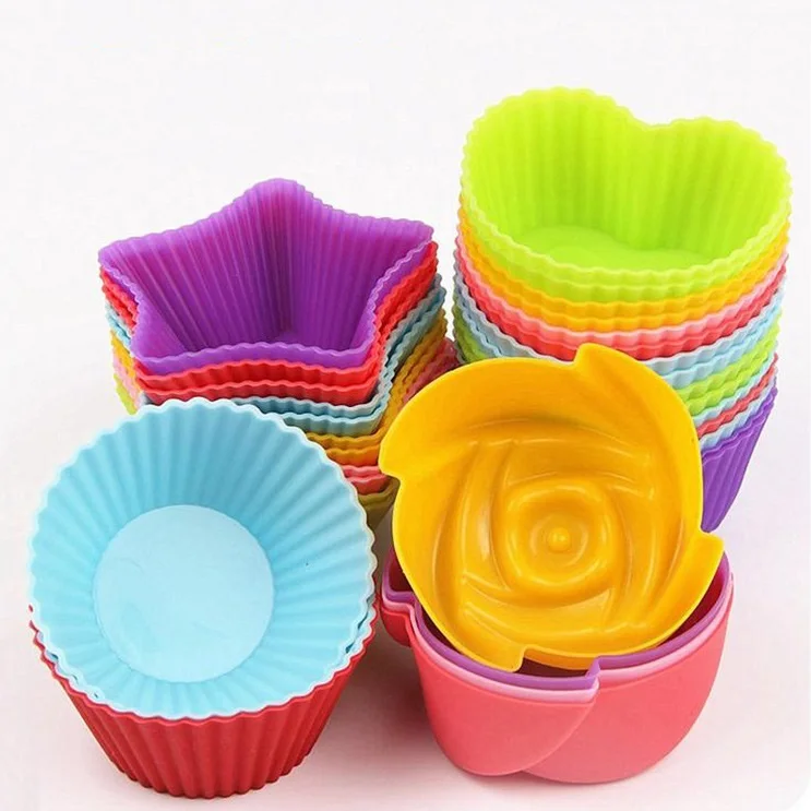 12pcs 4 cute shape Silicone Cake Cupcake Liner Baking Cup mould Muffin egg tarts tray microwave