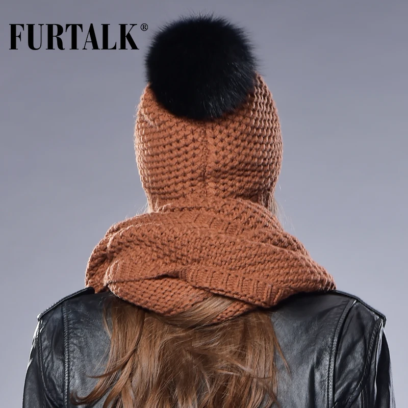 FURTALK Набор шапок и из шарфа для женщин натуральной лисы Меховые помпоны Шапки