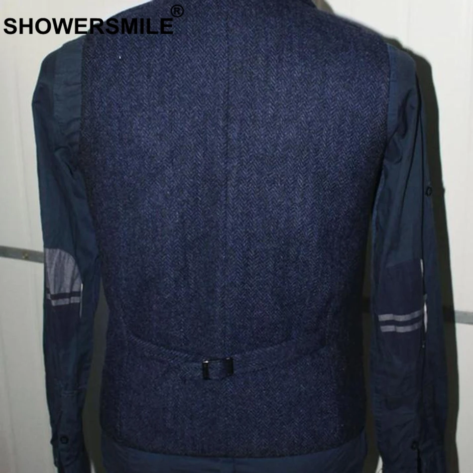 SHOWERSMILE Vest 2019 Woolen Waistcoat Winter Men Coffee Sleeveless Jacket Male British Vintage Herringbone Thicker Clothing