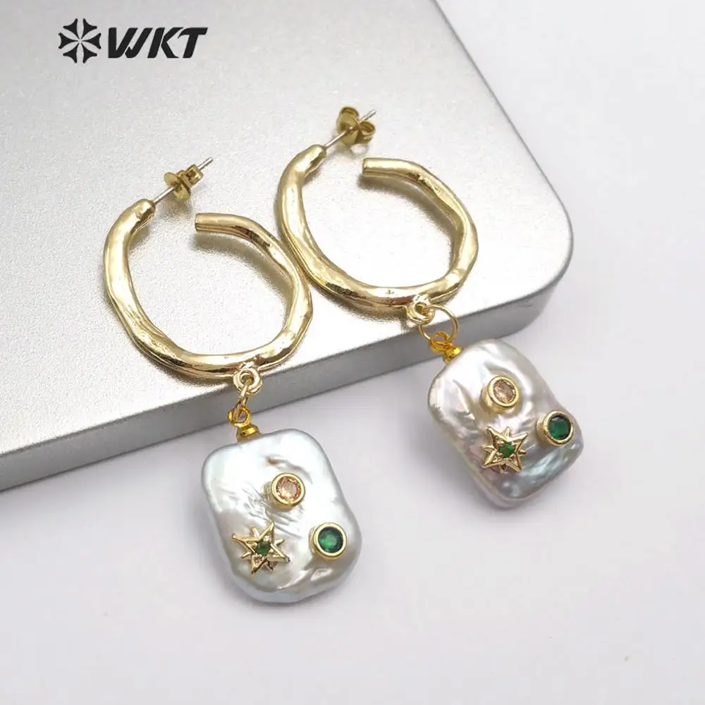 

WT-E558 New!!! WKT natural pearl Earrings eye/round/stars shape CZ pave Earrings women fashion patterns charm Earrings Jewelry