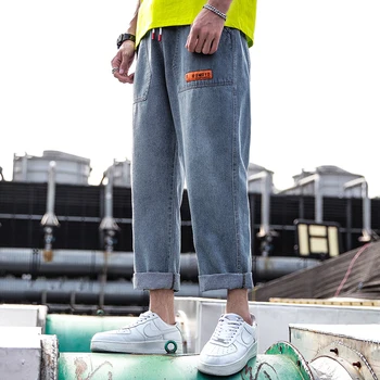 

2019 Men Long Jeans Straight Casual Denim Trousers New Fashion Elastic Streetwear Spring Autumn Pants Blue Large Size