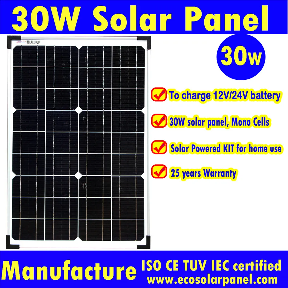 30 Вт подойдет как для повседневной носки, так Панели солнечные 18V выходом для зарядки 12V батарея Пособия по немецкому языку сделанную солнечные элементы нижнее белье высокого качества из DG SUNWORLD производство