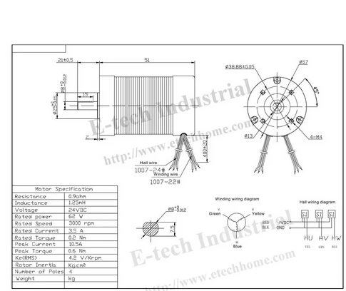 BLDC мотор 24V 3000 об/мин бесщеточный двигатель постоянного тока 69W 28oz-in 57 мм диаметр