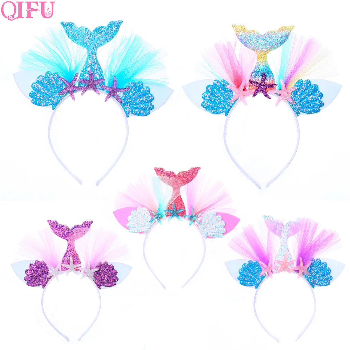 

QIFU 1pcs Mermaid Tail Headband Little Mermaid Party Decorations Happy Birthday Party Decorations Kids Festival Party Supplies