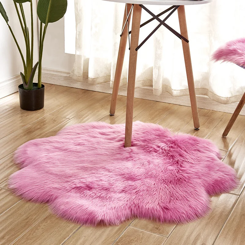 Cilected Wool Imitation Sheepskin Carpet Plum Home Artificial Wool Flower Mats Girls Bedroom Blankets Children Soft Crawling Mat