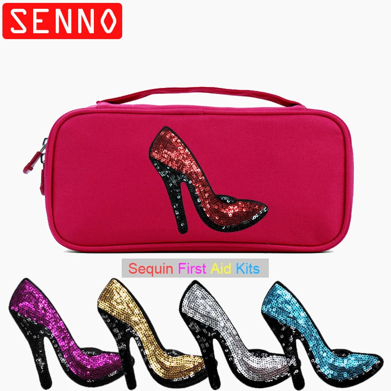 

Sequin Emergency kit by Hand Sewing Sequined High Heels Pattern Cosmetic Portable Aid Kit Car Storage kits Medical Bag