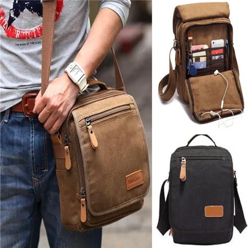 Мужская винтажная парусиновая кожаная школьная сумка через плечо сумка в стиле милитари ретро